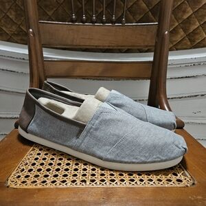 Toms Gray Canvas Brown Leather Sz 13